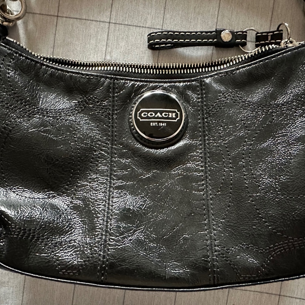 Coach signature black patent leather crossbody bag